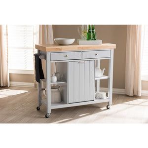 BAXTON STUDIO HAYWARD COASTAL AND FARMHOUSE LIGHT GREY WOOD KITCHEN CART