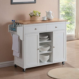 BAXTON STUDIO MERYLAND WHITE MODERN KITCHEN ISLAND CART