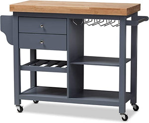 BAXTON STUDIO SUNDERLAND COASTAL AND FARMHOUSE GREY WOOD KITCHEN CART