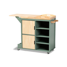 Load image into Gallery viewer, BAXTON STUDIO DORTHY COASTAL AND FARMHOUSE TWO-TONE DARK GREEN AND NATURAL WOOD KITCHEN STORAGE CART